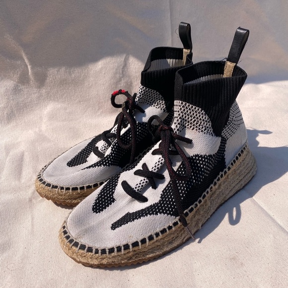 Alexander Wang Shoes - Alexander Wang Dakota Espadrille Sock Knit Lace up Shoe Black and White 38
